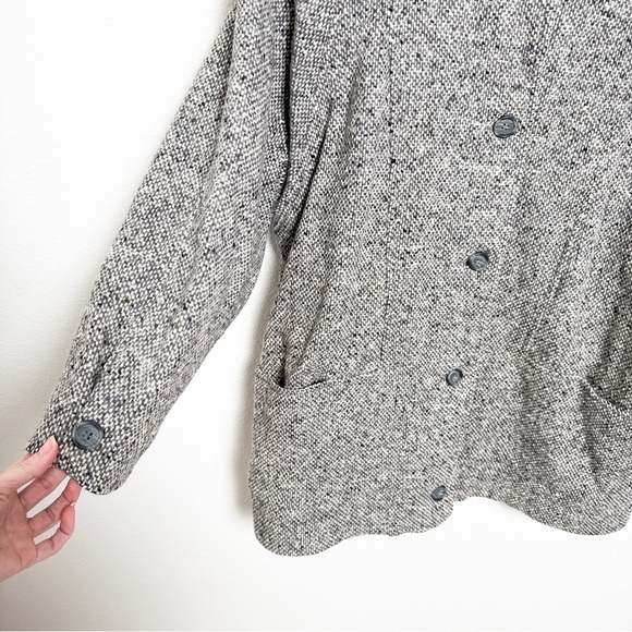 Vintage 80s gray textured WOOL batwing stand collar coat jacket small - Picture 3 of 9